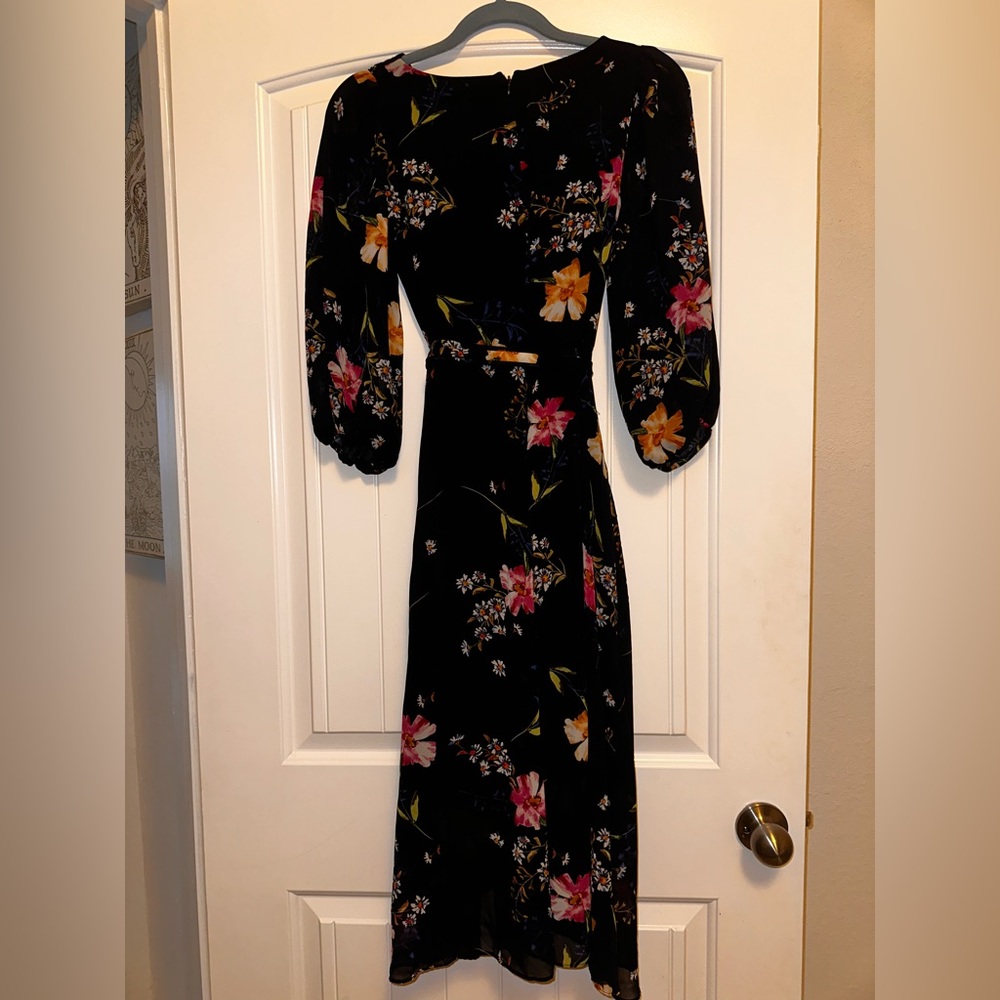 Dark Blue, Floral, DKNY, Midi Dress. - Picture 6 of 9